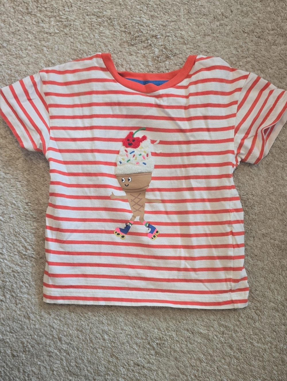 Mini Boden Coral & White Striped Ice Cream Tshirt Size 2-3